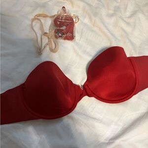 Victoria's Secret Red Strapless Bra with Sweetheart Neckline